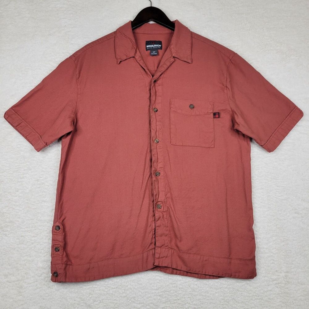 Woolrich Shirt Mens Large Orange Elite Series Short Sleeve Button Front